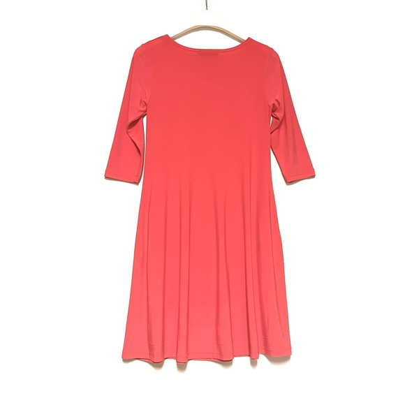 Sympli Nu Trapeze Dress Size 2 Coral Slinky Jersey Travel Knit Pockets Lagenlook - Picture 3 of 8